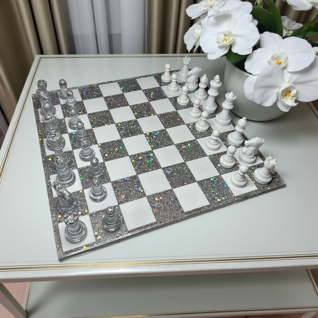 Échiquier Blanc & Paillettes holographiques