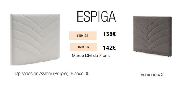 Cabezal ESPIGA con dos tapizados a elegir, polipiel blanco o tela gris perla (1)