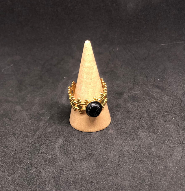 Bague métal et agate noire striée