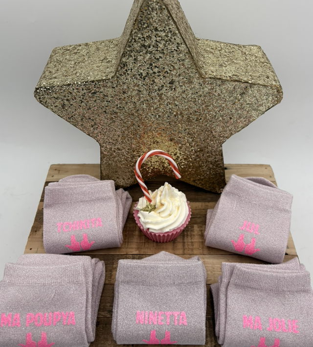 Chausssettes a paillettes rose poudré jul phospho