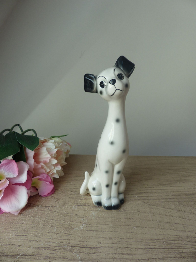 Figurine Vintage Chien Dalmatien en Céramique – Statuette Romantique Années 70, Déco Maison Charmant