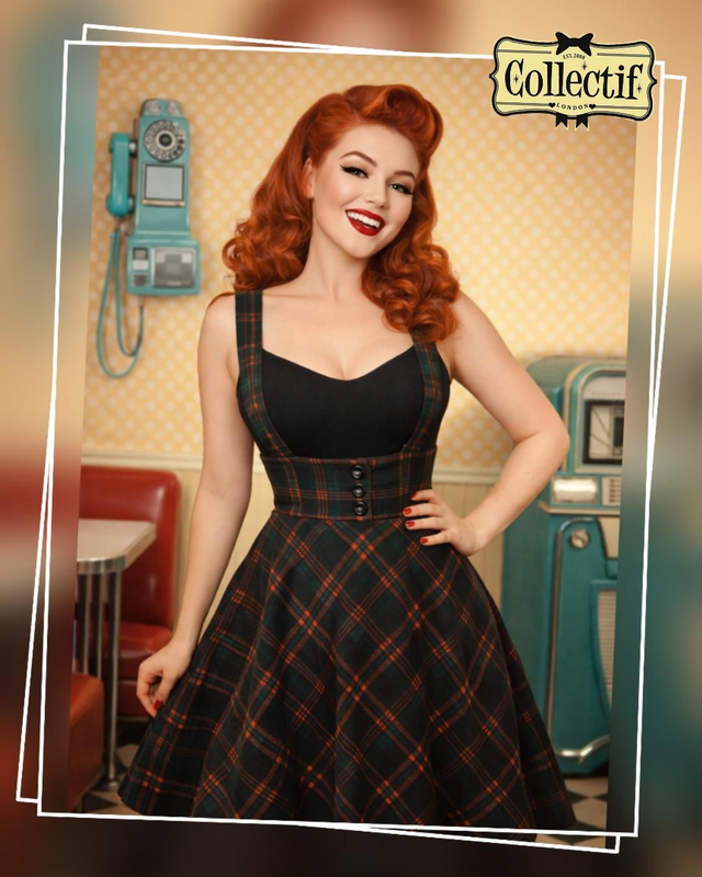 Jupe taille haute à bretelles Collectif tartan T46