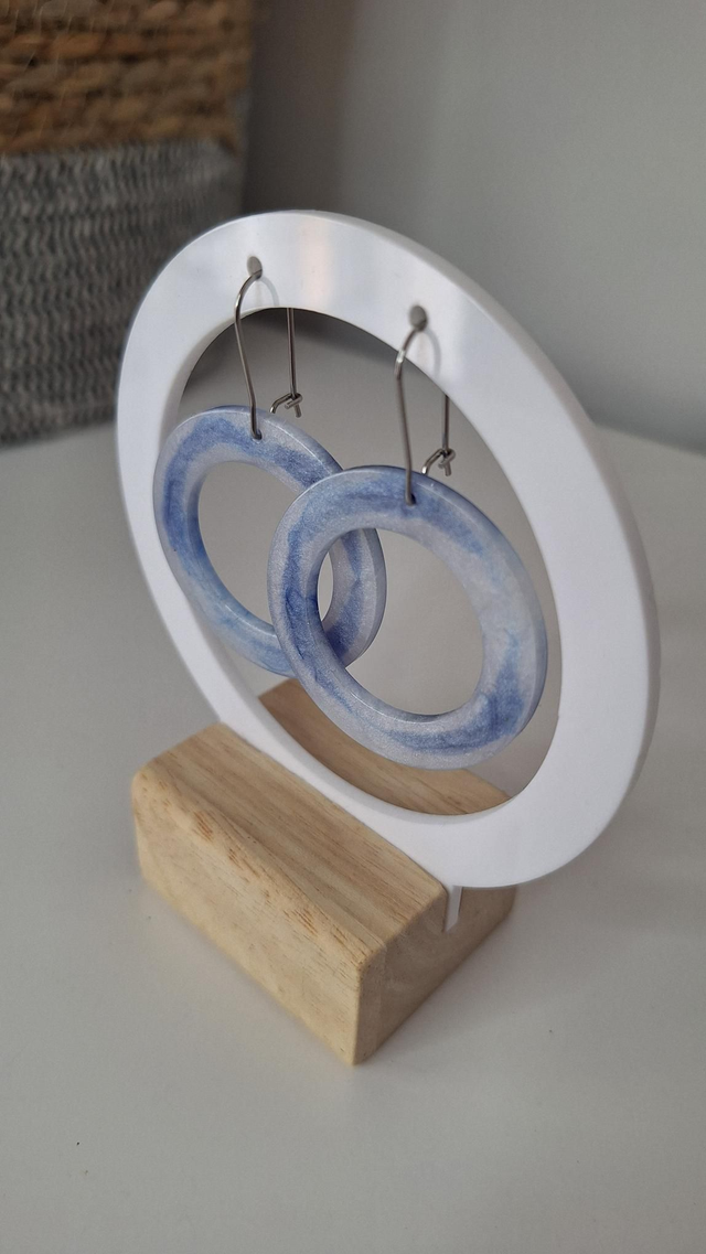 Boucles d'oreilles ronds blancs et encre à alcool bleue
