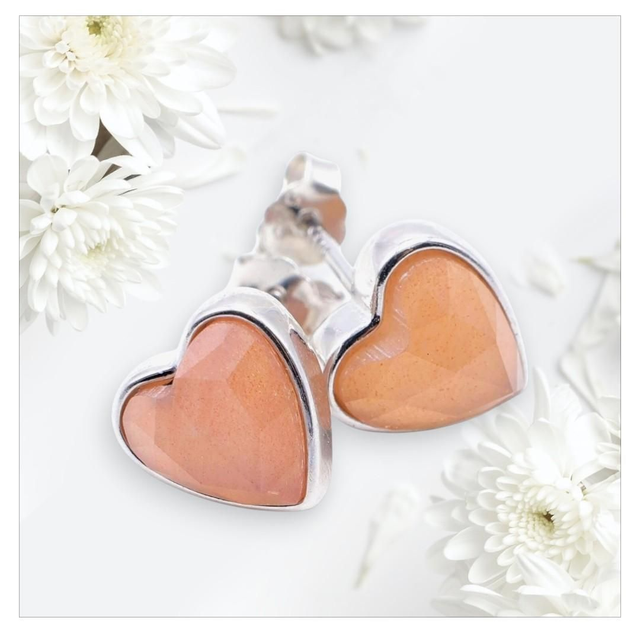"Pierre de soleil" - Boucles d'oreilles argent 925 coeur