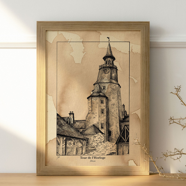 Affiche A4 - Café - Dinan, Tour de l'Horloge