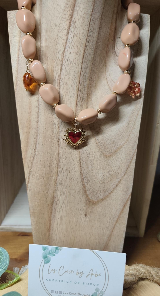 COLLIER PERLES RESINE/ BRELOQUES/ ROSE 0001267