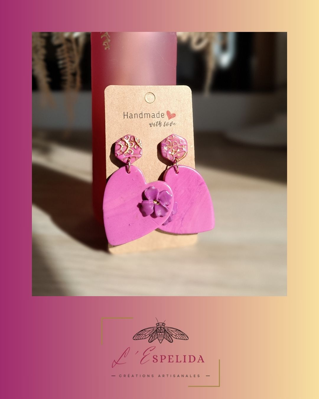 Maxi coeur avec fleur roses et dorés