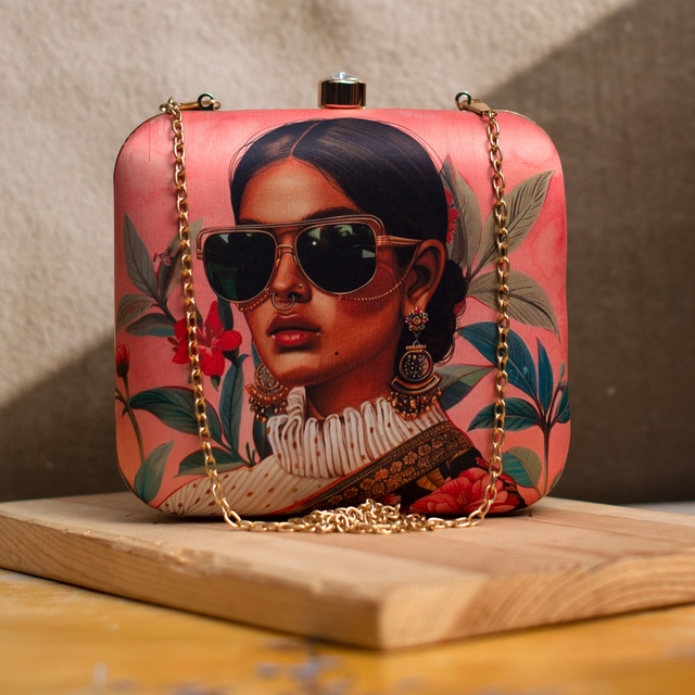 Woman Portrait Printed Clutch Bag