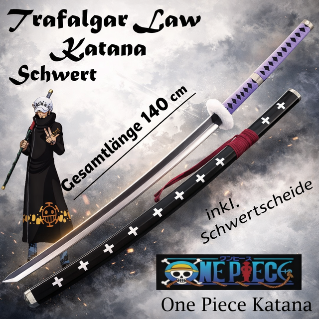NEU One Piece Samurai Katana Schwert Trafalgar Law 140cm für Cosplay Sammler Fan Merch Deko