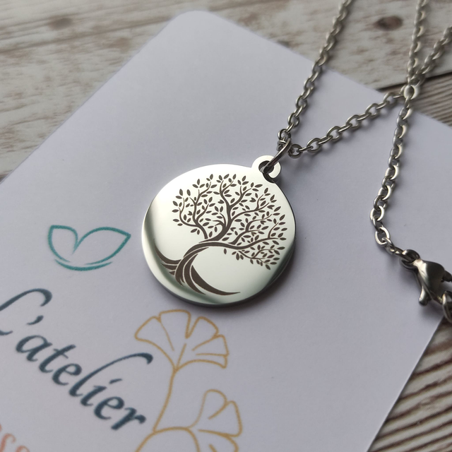 Collier Arbre de vie rond argenté