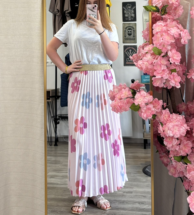 Jupe longue rose à fleurs 