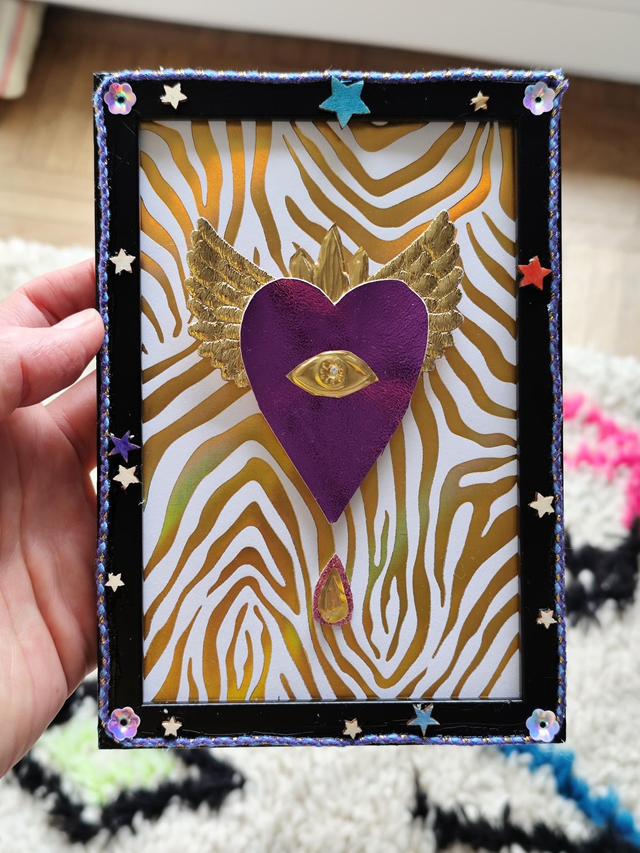 Cadre cœur ex voto - cuir et métal - Décoration murale artisanale