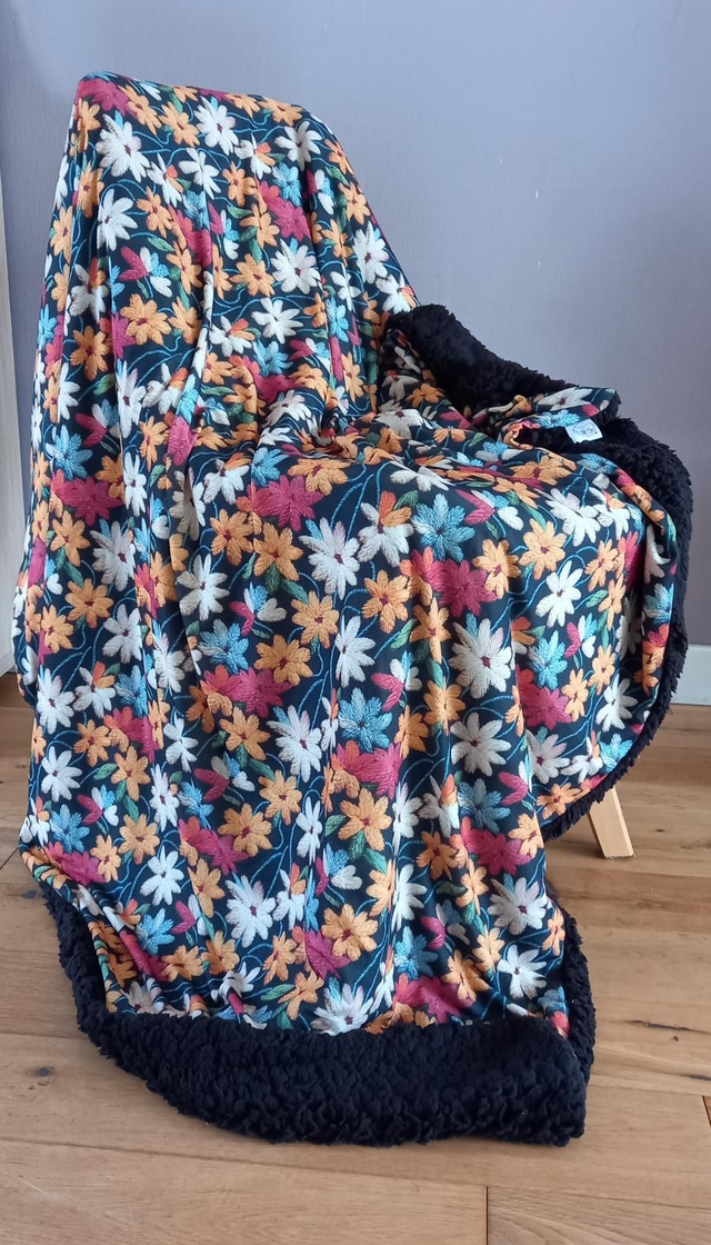 Floral embroidery look throw