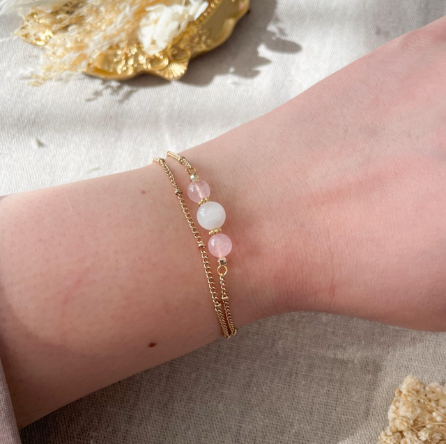 Bracelet en pierre de lune et quartz rose