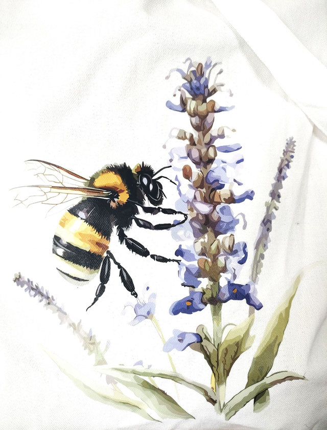 Trendy Bee & Lavender Floral Print Tote Bag