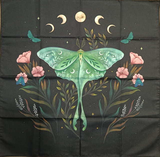 Tapis de Tarot &amp; Oracle Papillon Vert – Tissu 48x48 cm