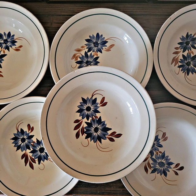 Assiettes creuses Creil et Montereau (HBCM) modèle Reine (lot de 6)