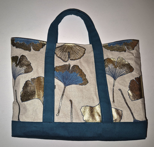 Sac en coton fleurs bleu-canard et or