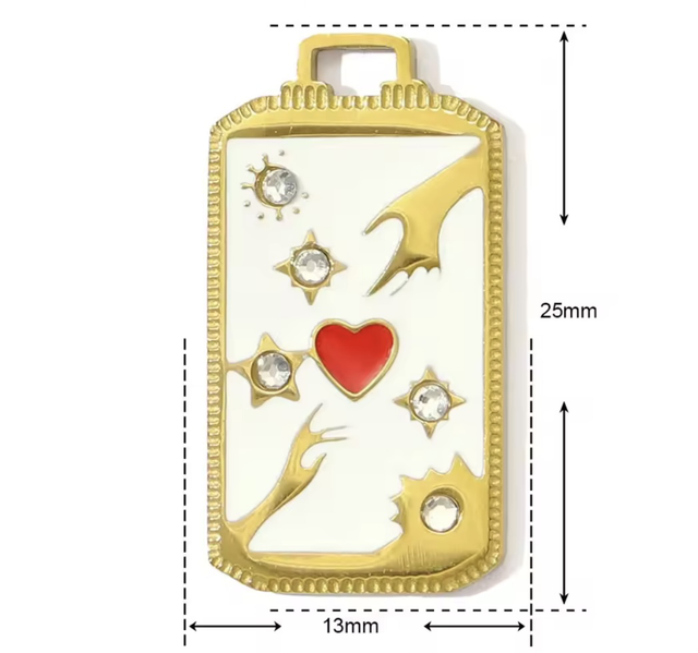 Charm rettangolo mani con cuore rosso 