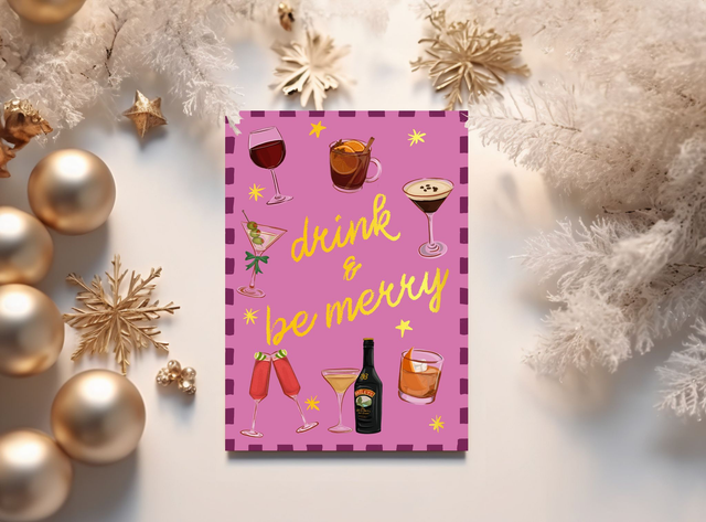 Drink And Be Merry Gold Foil Christmas Card