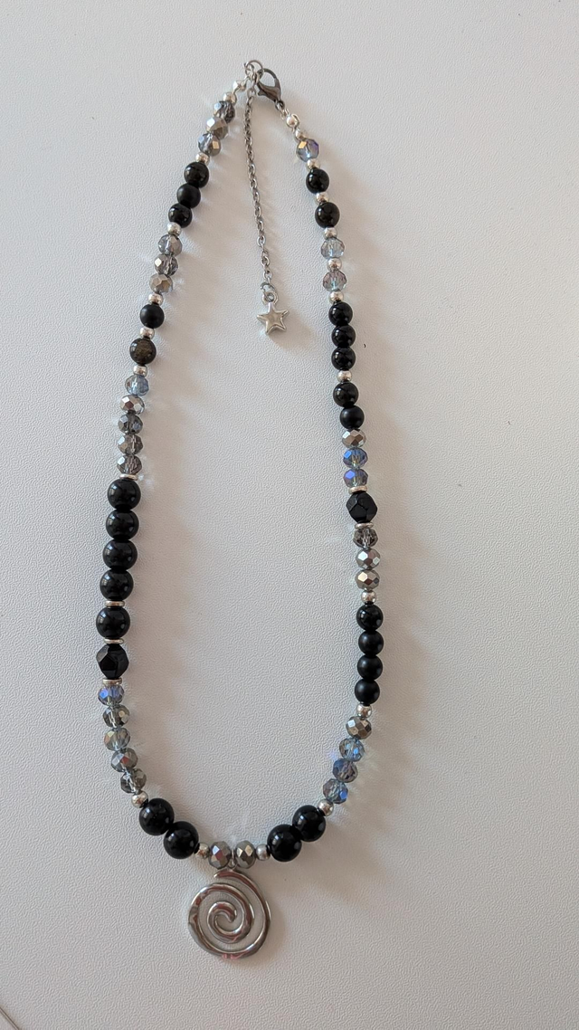 Gothic black tourmaline beaded necklace
