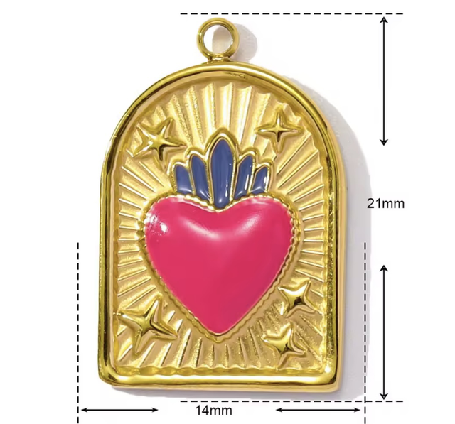 Charm cuore sacro fucsia con stelline 