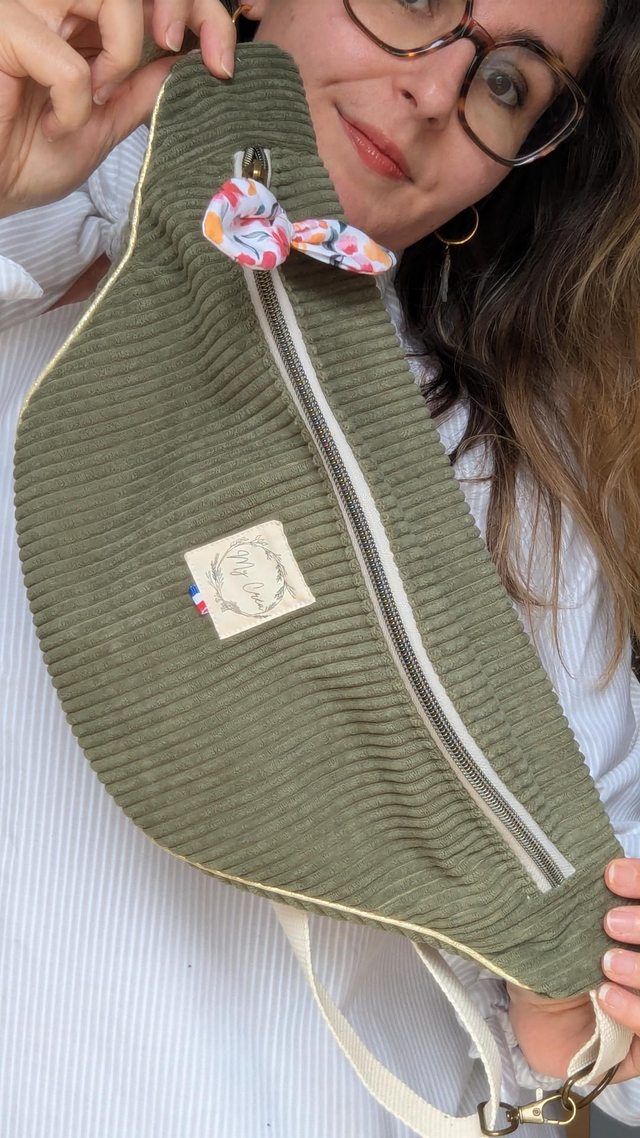 Sac banane velours Kaki 