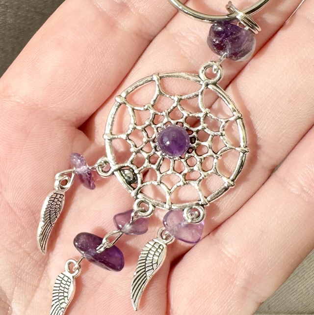 Amethyst or Rose Quartz dreamcatcher keyring