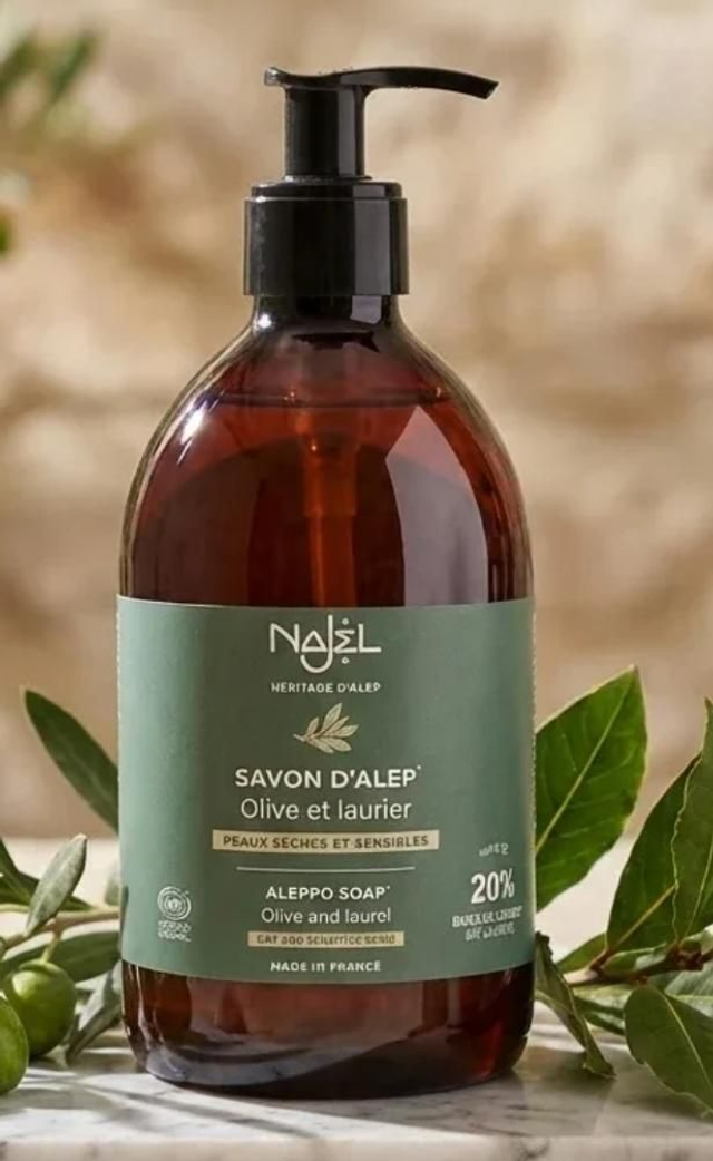 Savon d'Alep liquide 20% laurier - 500 ml / Najel - Peau sèche et sensible