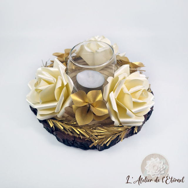 Photophore sur rondin en bois