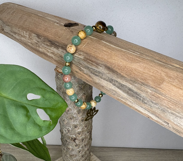 Bracelet aventurine, jaspe paysage et œil de tigre