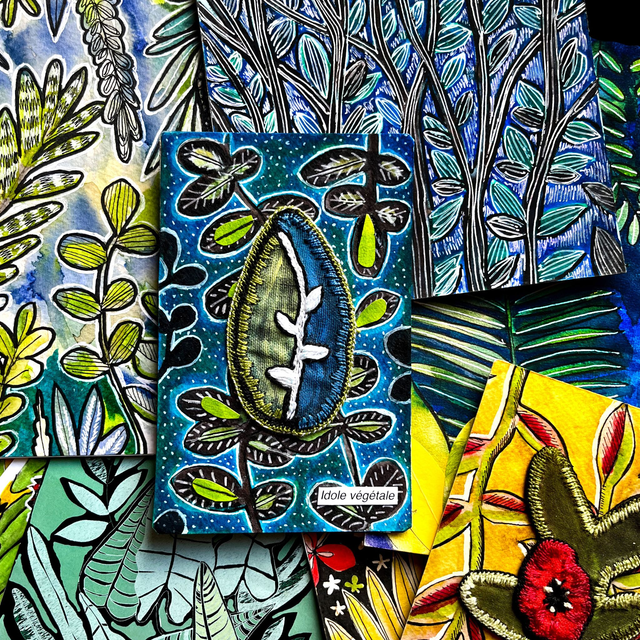 Illustration peinte et brodée à motif végétal