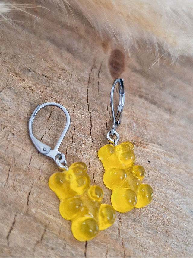 Boucles d'oreilles "Oursons" - Modèle jaune translucide