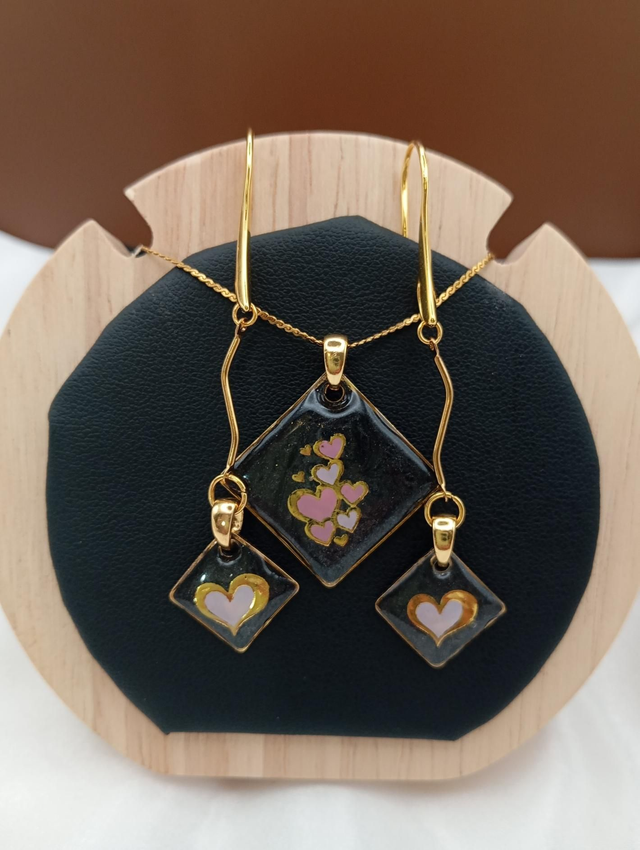 Parure cœur grise et rose