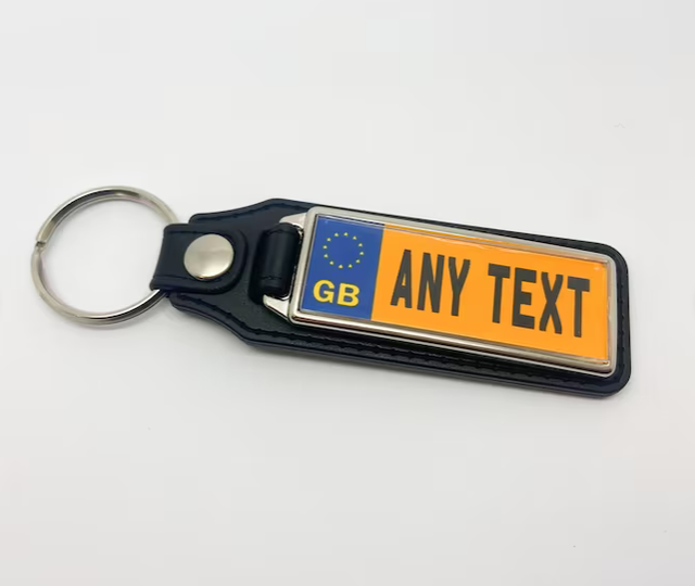 Personalised Registration Plate Keyrings - Single sided - Leather look