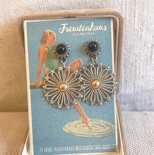 Ohrstecker Silber Onyx filigran H: 4 cm 