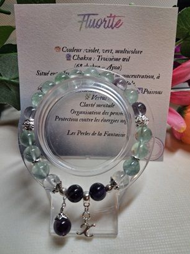 Bracelet en Fluorite + carte chakra incluse