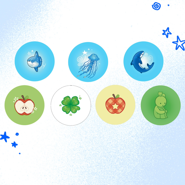 🍀🪼🍎 badges 