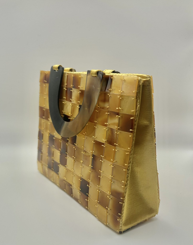 1960s Vietnamese Tortoiseshell Tile Handbag with Acrylic Handles