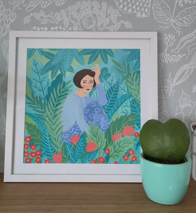 Origineel schilderijtje "In de tuin"