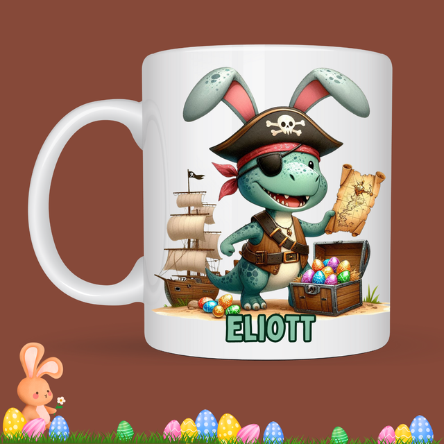 Mug de Pâques "Dino pirate", prénom au choix 