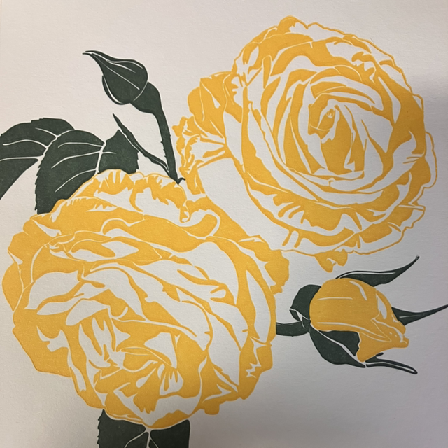 Traditional Letterpress Floral Yellow Rose