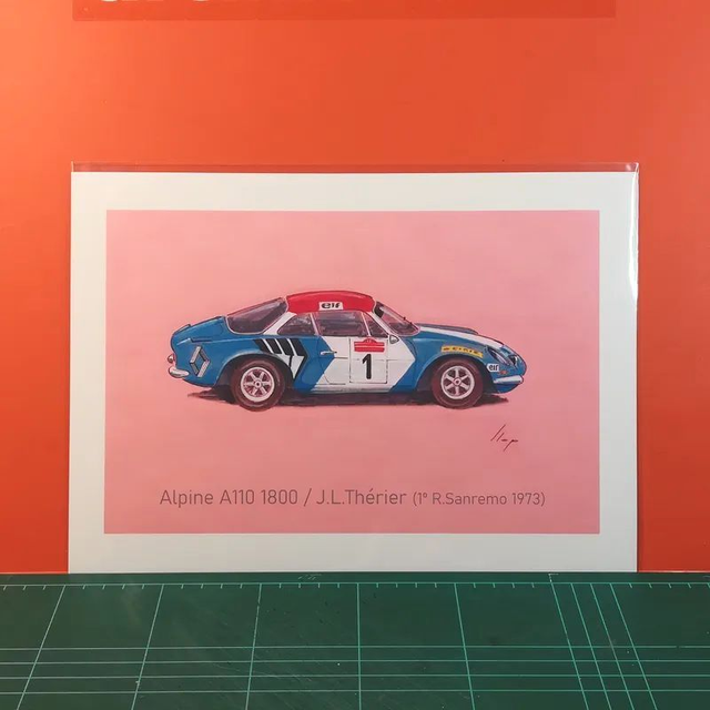 Artimotor prints - A4 1973 Jean Luc Therier – Alpine A110 1800 (1º Rally Sanremo)