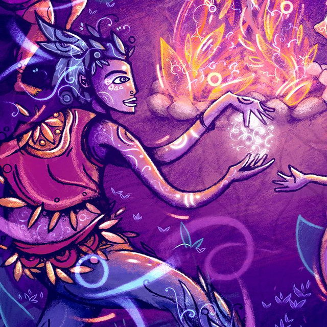 Autour des flammes - Affiche illustration festive - 30x40cm / 18x24 cm