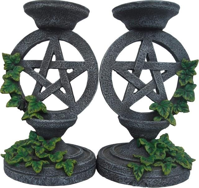 Nemesis Now NEM5177 Aged Pentagram Candlesticks Candle Holder 17cm Grey