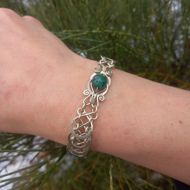 Bracelet 7 Maillechort &amp; verte