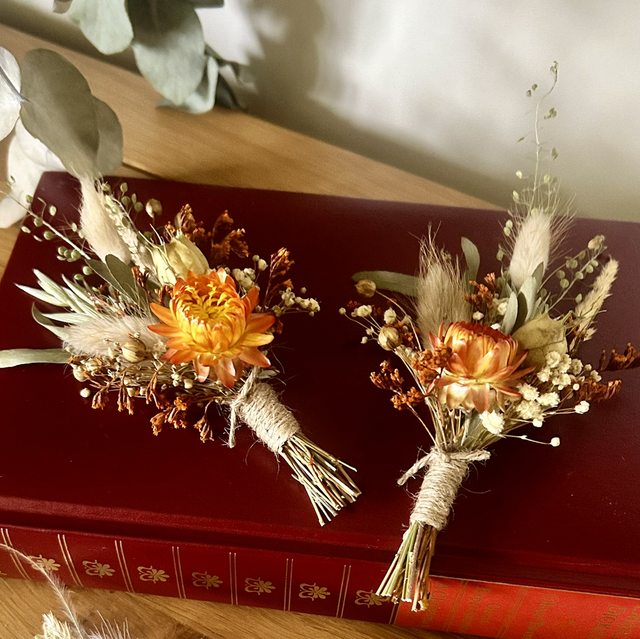 Orange, rust and cream dried buttonholes (set of 2)