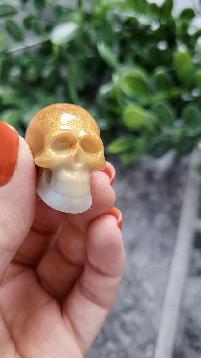 Skull Ornament - Mini - Gold and White Pearl Shimmer