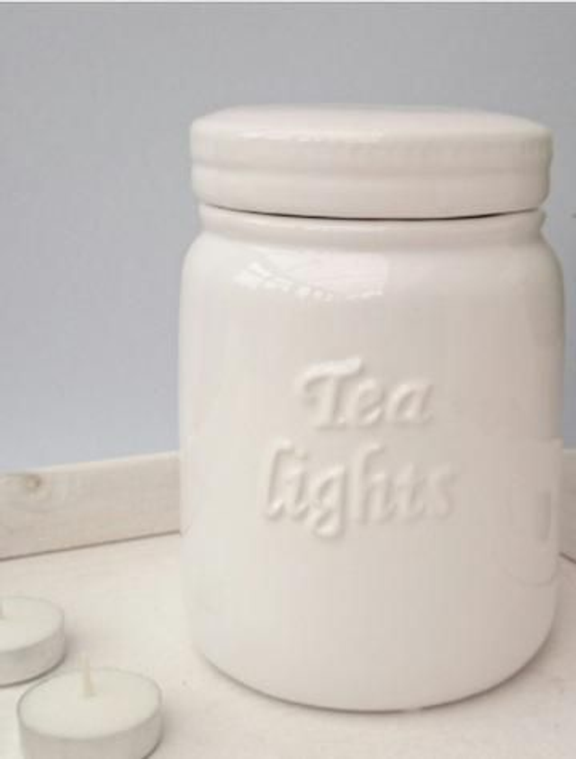 Tea Light Candle Jar - Ceramic - White