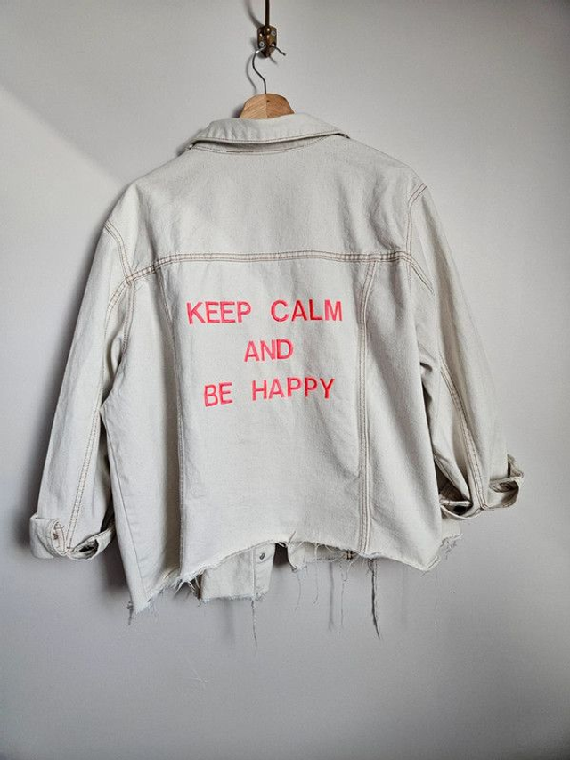 Veste en jean "Keep calm and be happy" T.54